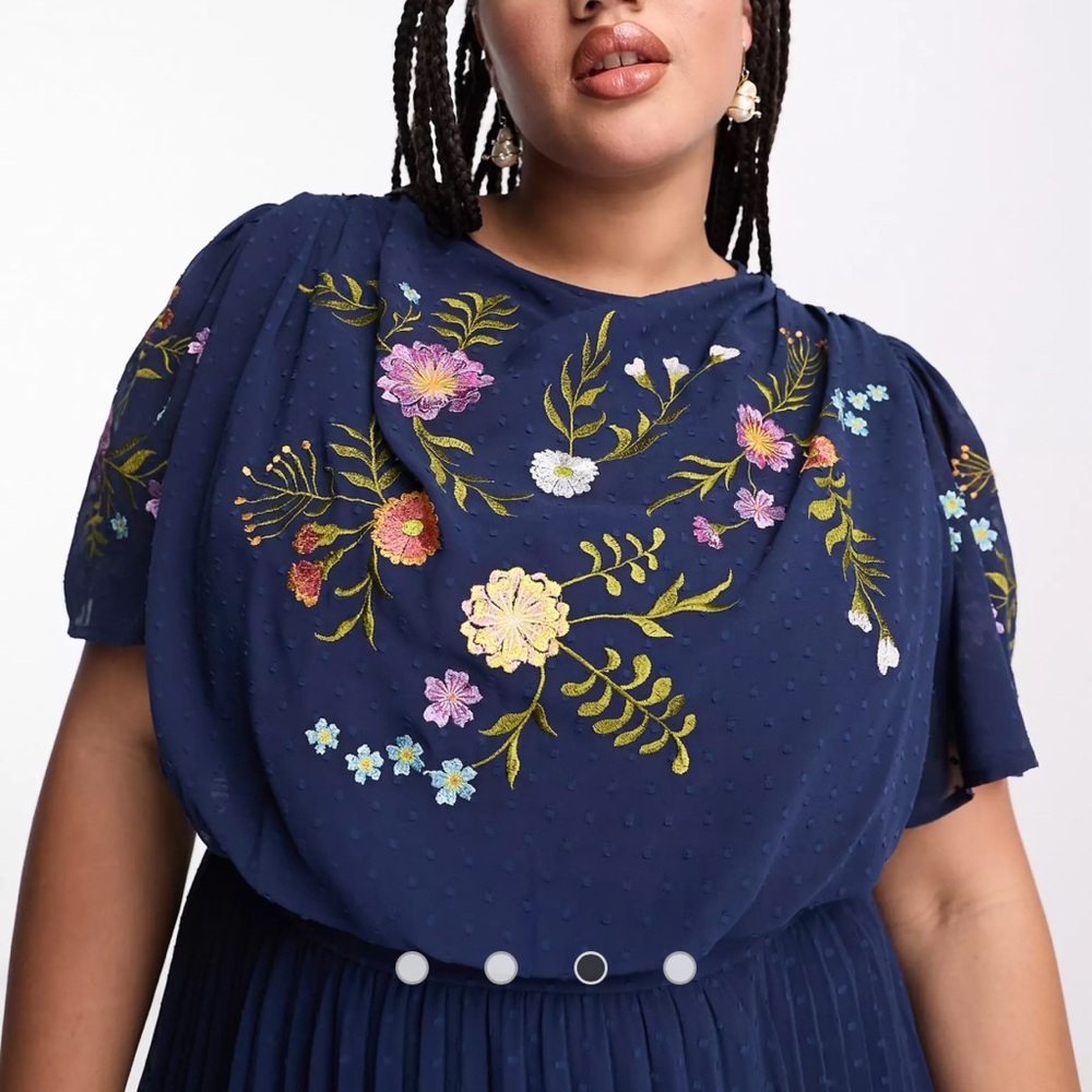 NEW ASOS Design PLUS Embroiderred Flower Dress in Navy. Size 22